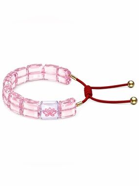 Swarovski Flower Bracelet Pink Crystal Adjustable Rose Gold Tone NIB